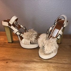 Lanvin Raffia Pom Pom 5" heels